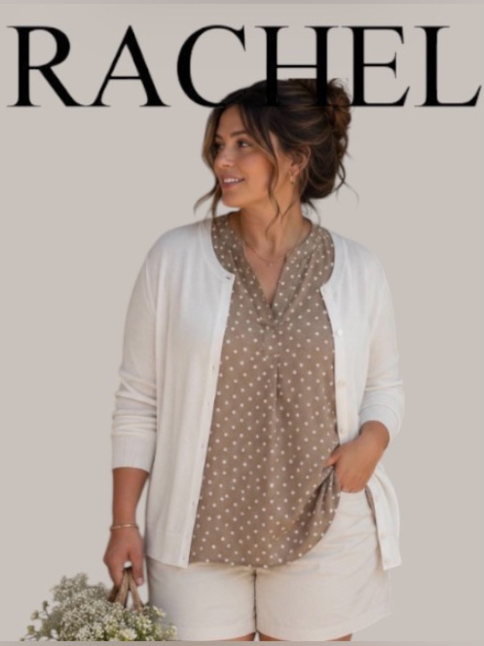 3X RACHEL Rachel Roy Women's Tan Polka Dot Top